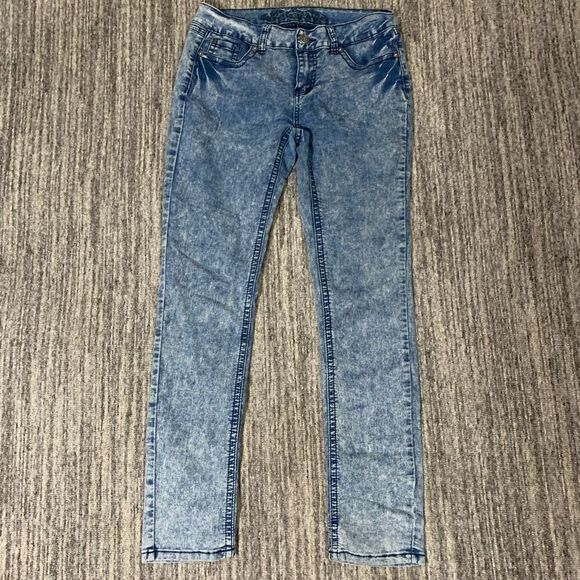 Wax Jeans Womens 11 Denim Low Rise‎ Blue Zip Fly Pockets Straight Leg Stretch - Picture 1 of 8